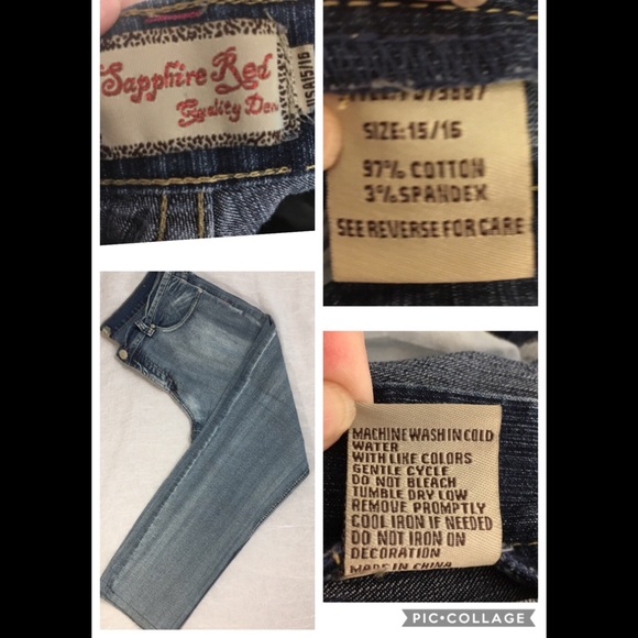 Sapphire Red Embellished Blue Jeans Size 15/16 - Picture 7 of 8